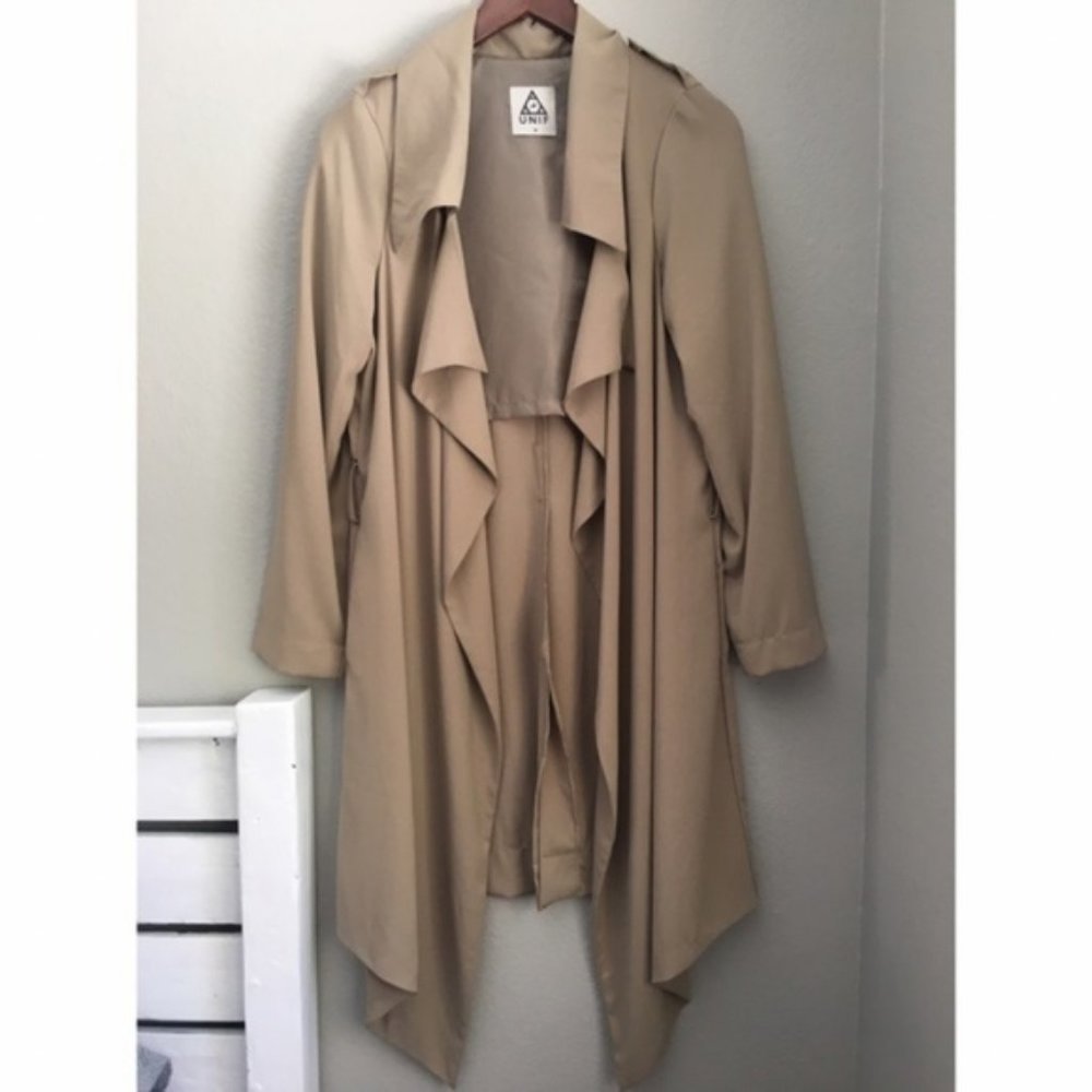 Unif Flasher Asymmetrical Camel Draped Trench Coat - image 5
